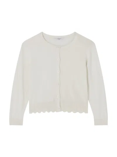 Lk Bennett Vanessa Ivory Cotton Crew Neck Pointelle Detail Cardig In Cream
