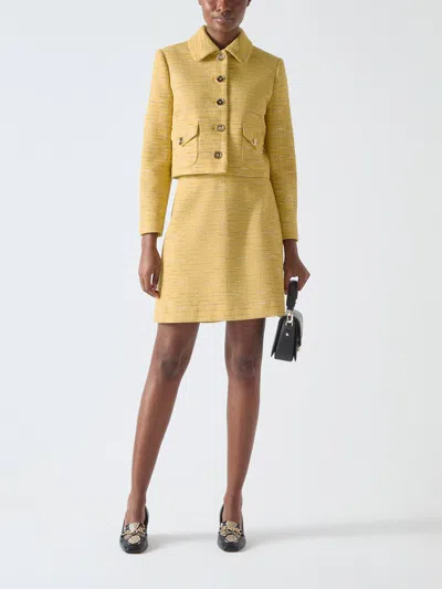 Lk Bennett Varley Cotton Blend Tweed Jacket With Pocket D In Yellow