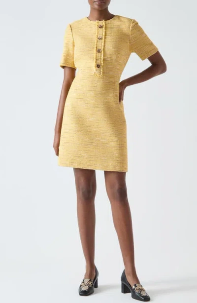Lk Bennett Varley Short Sleeve Tweed Shift Dress In Yellow