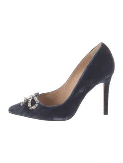 Pre-owned Lk Bennett Velvet Bow Accents Pumps In Blue