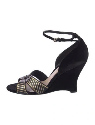 Pre-owned Lk Bennett Velvet Graphic Print Sandals In Blue