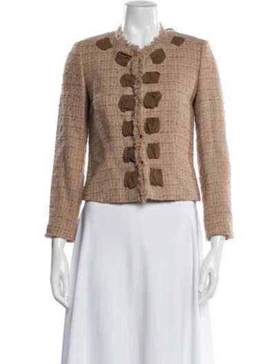 Pre-owned Lk Bennett Virgin Wool Tweed Pattern Jacket In Brown