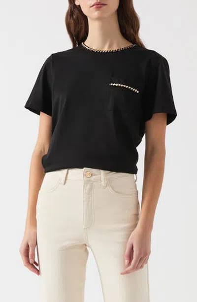 Lk Bennett Vita Braided Trim Cotton T-shirt In Black