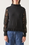 Lk Bennett Viv Frill Lace Inset Sweater In Black