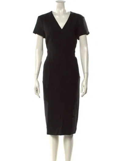 Pre-owned Lk Bennett V-neck Midi Length Dress In Black