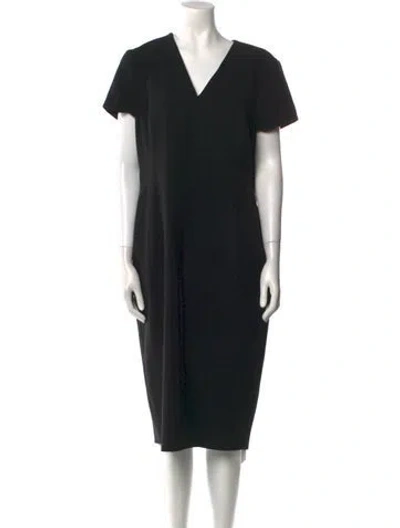 Pre-owned Lk Bennett V-neck Midi Length Dress In Black