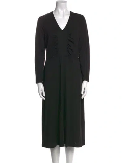 Pre-owned Lk Bennett V-neck Midi Length Dress In Black