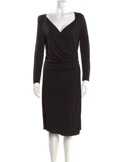 Pre-owned Lk Bennett V-neck Midi Length Dress In Black