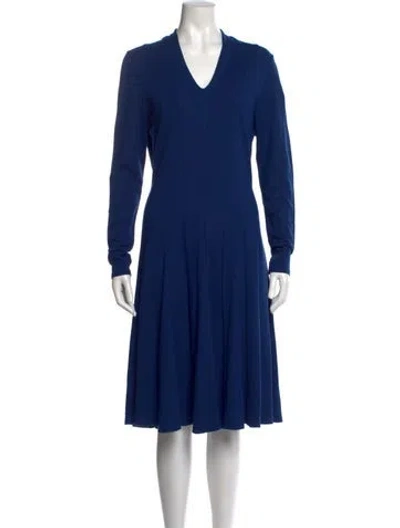 Pre-owned Lk Bennett V-neck Midi Length Dress In Blue
