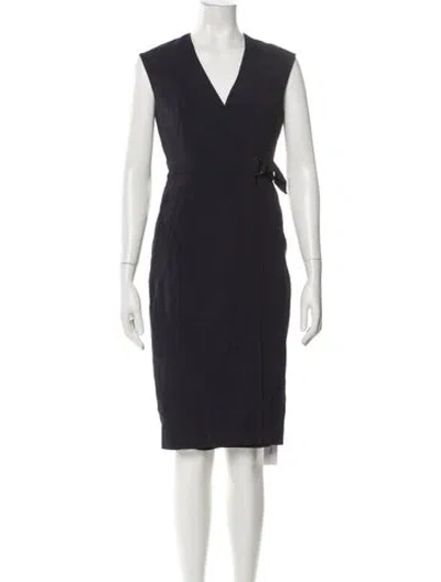 Pre-owned Lk Bennett V-neck Midi Length Dress In Blue