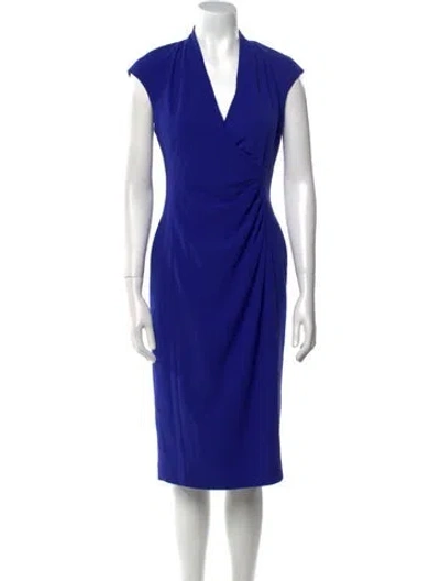 Pre-owned Lk Bennett V-neck Midi Length Dress In Blue