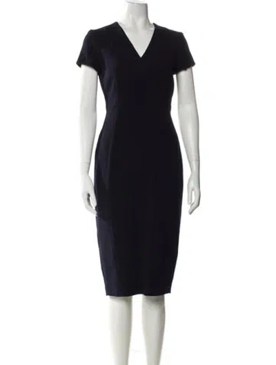 Pre-owned Lk Bennett V-neck Midi Length Dress In Blue
