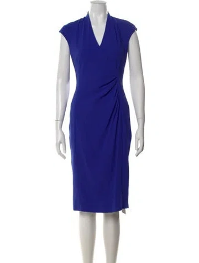 Pre-owned Lk Bennett V-neck Midi Length Dress In Blue