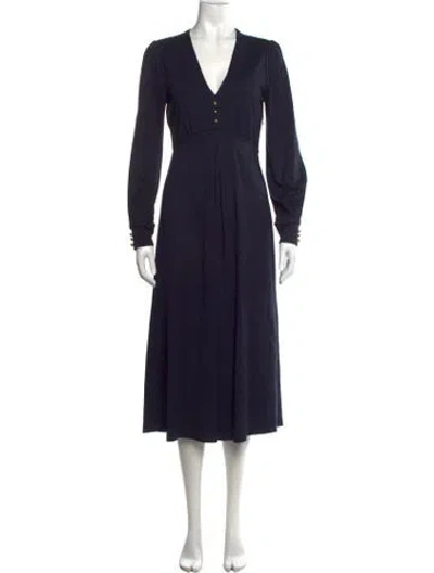 Pre-owned Lk Bennett V-neck Midi Length Dress In Blue