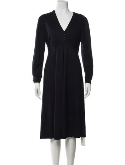 Pre-owned Lk Bennett V-neck Midi Length Dress In Blue