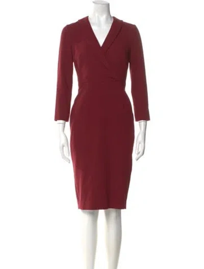 Pre-owned Lk Bennett V-neck Midi Length Dress In Burgundy