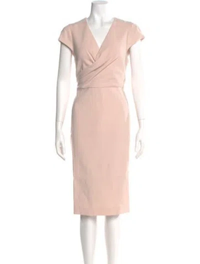 Pre-owned Lk Bennett V-neck Midi Length Dress In Neutral