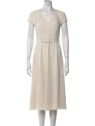 Pre-owned Lk Bennett V-neck Midi Length Dress In Neutral
