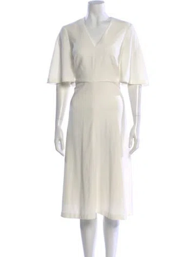 Pre-owned Lk Bennett V-neck Midi Length Dress In Neutral