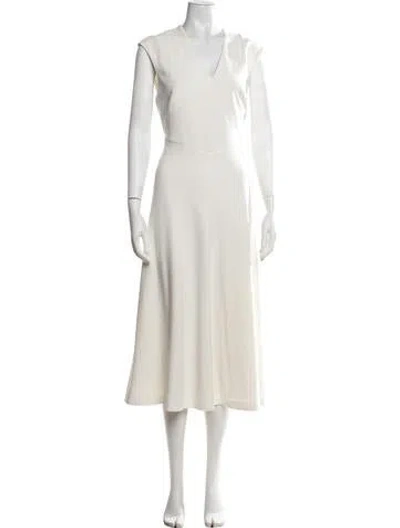 Pre-owned Lk Bennett V-neck Midi Length Dress In Neutrals