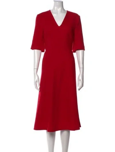 Pre-owned Lk Bennett V-neck Midi Length Dress In Red