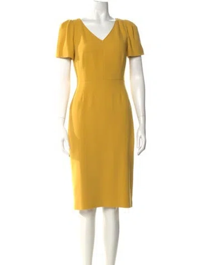 Pre-owned Lk Bennett V-neck Midi Length Dress In Yellow