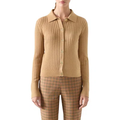 Lk Bennett Willow Rib Merino Wool & Cotton Cardigan In Brown