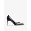 Lk Bennett Womens Bla-black Larna Strap-embellished Heeled Patent-leather Courts In Bla-black