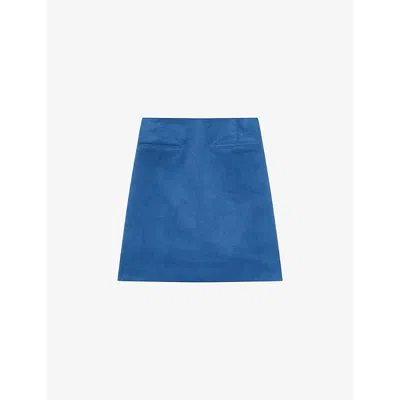 Lk Bennett Womens Blu-blue Deborah Jet-pocket Stretch-cotton Corduroy Mini Skirt