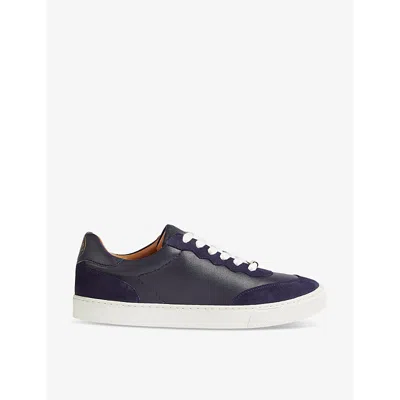 Lk Bennett Womens Blu-blue Runner Logo-embossed Suede And Leather Low-top Trainers