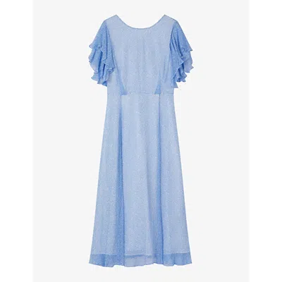 Lk Bennett Womens Blu-light Blue Agnes Graphic-print Woven Midi Dress