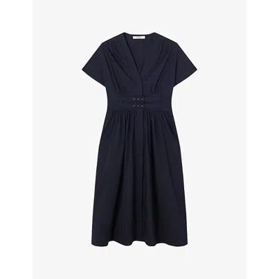 Lk Bennett Womens Blu-navy Eva Fit-and-flare Cotton Midi Dress