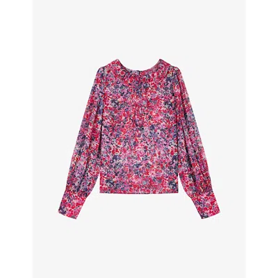 Lk Bennett Womens Blu-vy Erin Floral-print Recycled-polyester Top In Blu-navy
