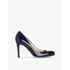 Lk Bennett Womens Blu-vy Stila Round-toe Patent-leather Heeled Courts In Blu-navy
