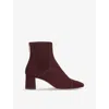 Lk Bennett Womens Bor-bordeaux Maxine Square-toe Suede Heeled Ankle Boots In Bor-bordeaux