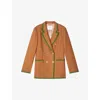 Lk Bennett Cordelia Double-breasted Grosgrain Blazer In Bro-brown