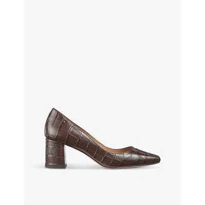 Lk Bennett Womens Bro-chocolate Sally Croc-effect Heeled Leather Courts