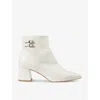 Lk Bennett Womens Cre-cream Missy Buckle-embellished Heeled Leather Ankle Boots In Cre-cream