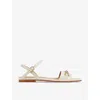 LK BENNETT LK BENNETT WOMEN'S CRE-ECRU KELLY SNAFFLE-EMBELLISHED FLAT LEATHER SANDALS