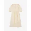 Lk Bennett Womens Cre-ecru Maddie Ruffle-trim Pintuck Silk Midi Dress In Cre-ecru
