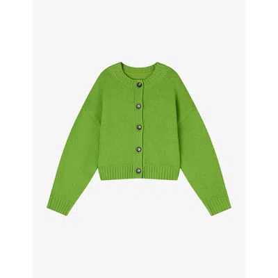 LK BENNETT WOMENS GRE-BRIGHT GREEN AMORE CHUNKY-KNIT MERINO-WOOL CARDIGAN