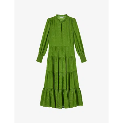 Lk Bennett Womens Gre-bright Green Flora Chevron-devorè Silk-blend Midi Dress