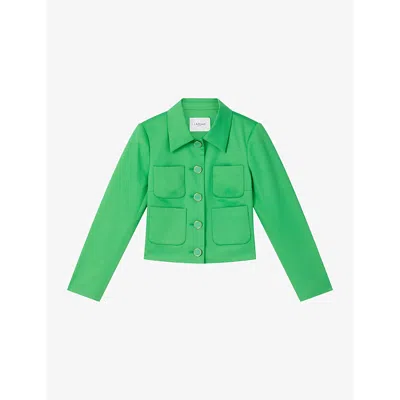 LK BENNETT WOMENS GRE-GREEN CHARLOTTE PATCH-POCKET CROPPED COTTON JACKET