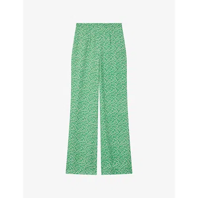 Lk Bennett Womens Gre-green Esme Ribbon-print High-rise Woven Trousers