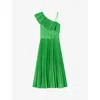 LK BENNETT LK BENNETT WOMEN'S GRE-GREEN JOSEPHINE ONE-SHOULDER PLEATED WOVEN MIDI DRESS