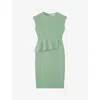 LK BENNETT LK BENNETT WOMENS GRE-GREEN MIA PEPLUM STRETCH-WOVEN MIDI DRESS