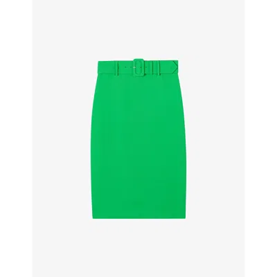 Lk Bennett Womens Gre-green Tabitha Belted-waist High-rise Crepe Pencil Skirt