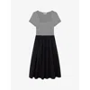 Lk Bennett Serina Short-sleeve Striped Stretch-jersey Midi Dress In Mul-black/white