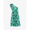 Lk Bennett Womens Mul-blue Maud Garden-print One-shoulder Cotton Midi Dress In Mul-blue