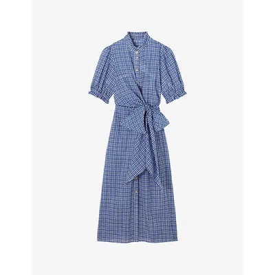 Lk Bennett Soleil Check-print Seersucker Cotton-blend Midi Dress In Mul-blue/white